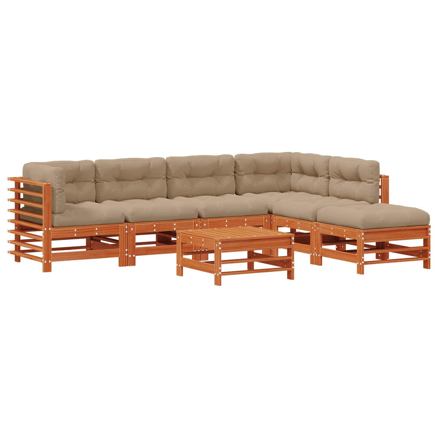 Tuin loungeset 7 pcs Wasbruin Massief grenenhout