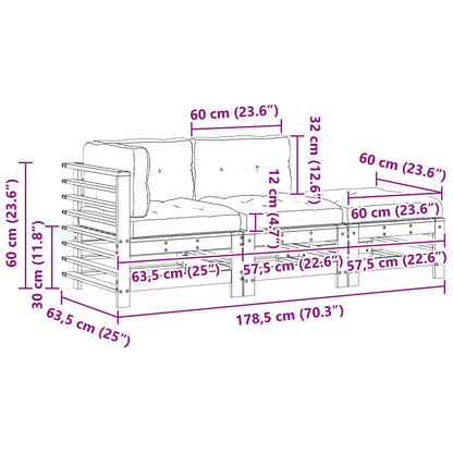 Tuin loungeset 3 pcs Wasbruin Massief grenenhout