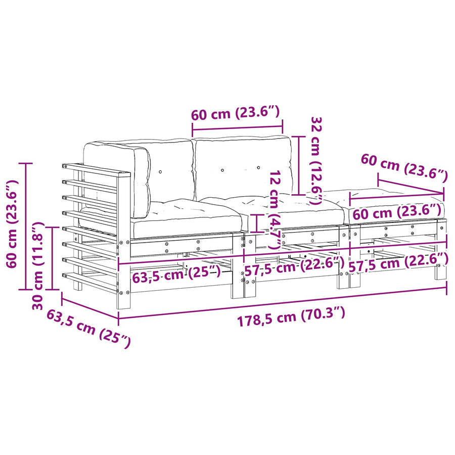 Tuin loungeset 3 pcs Wasbruin Massief grenenhout
