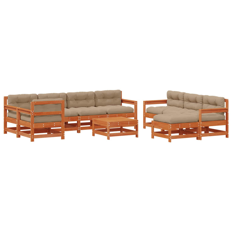 Tuin loungeset 10 pcs Wasbruin Massief grenenhout