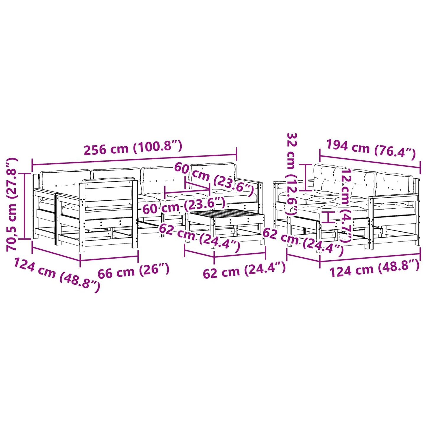 Tuin loungeset 10 pcs Wasbruin Massief grenenhout