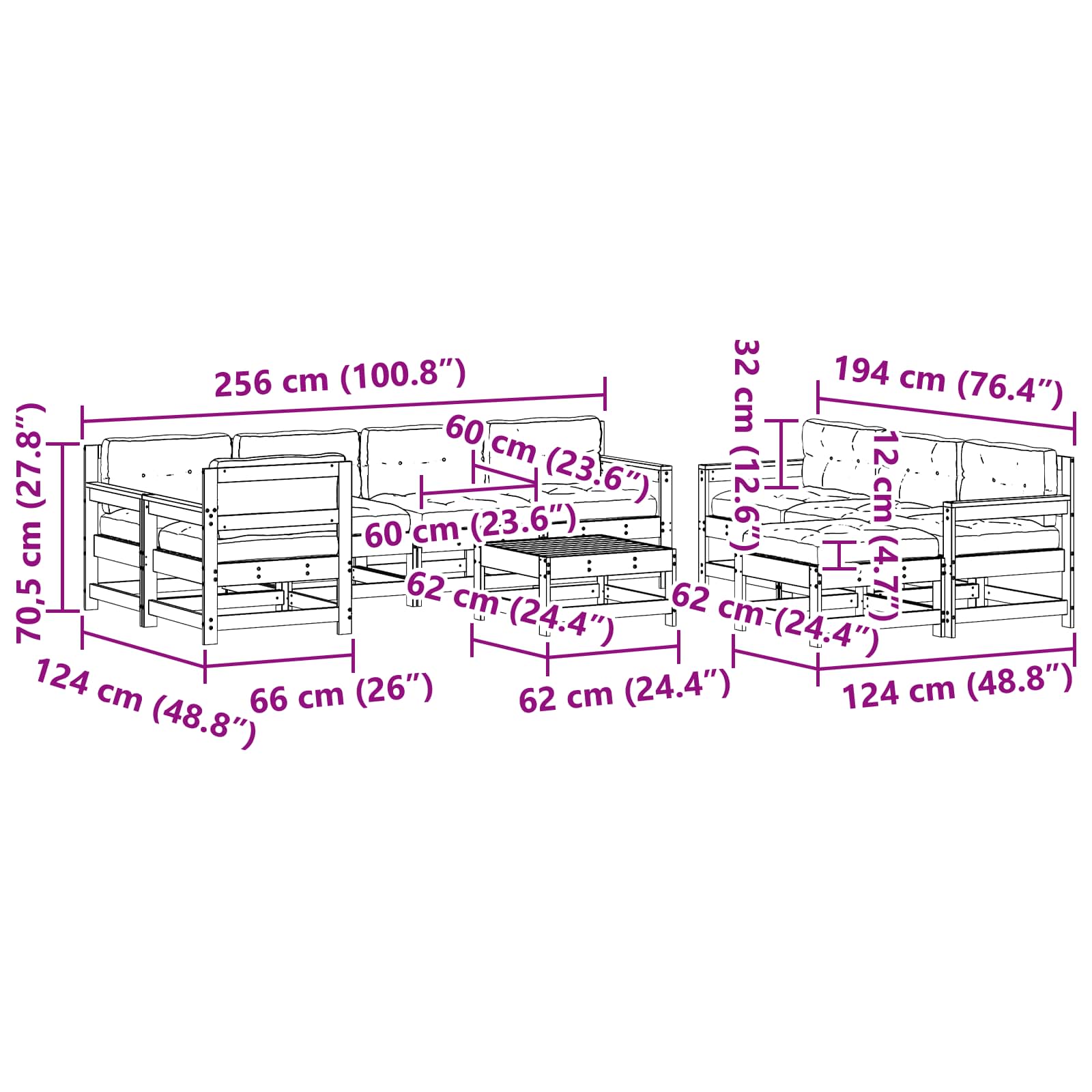 Tuin loungeset 10 pcs Wasbruin Massief grenenhout