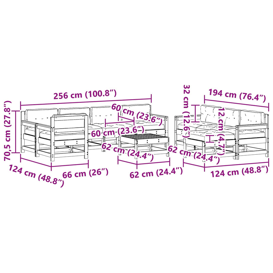Tuin loungeset 10 pcs Wasbruin Massief grenenhout