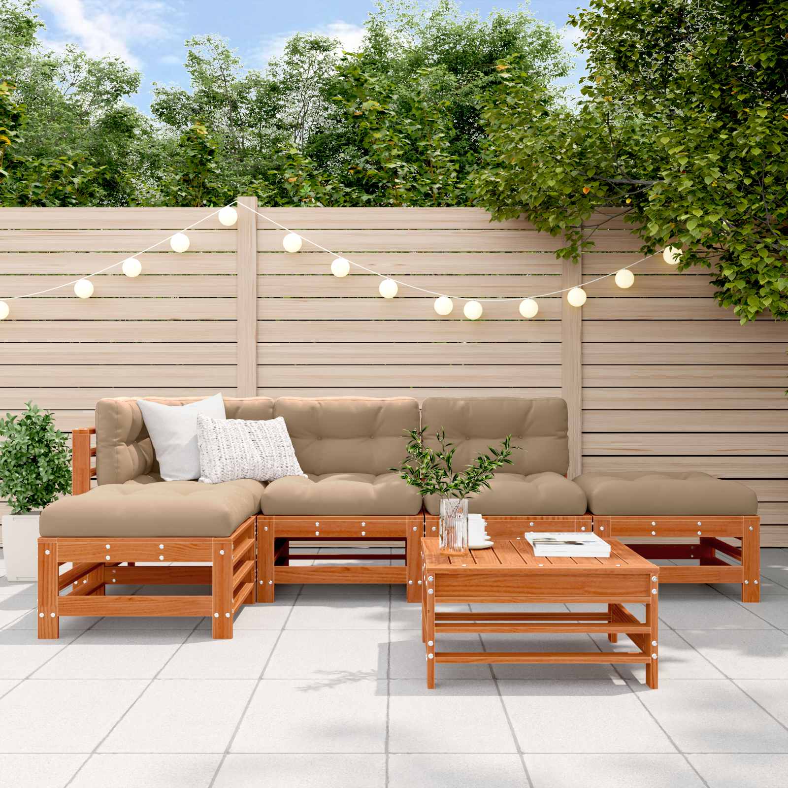 Tuin loungeset 5 pcs Waskleur Bruin Massief grenenhout