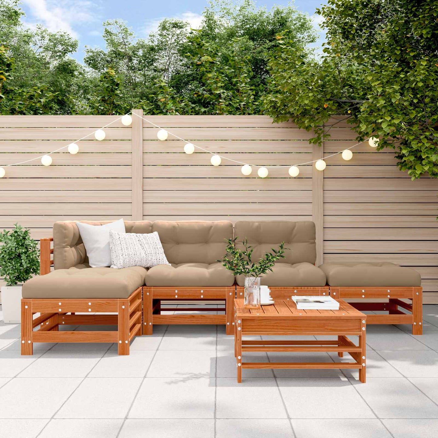 Tuin loungeset 6 pcs Wasbruin Massief grenenhout