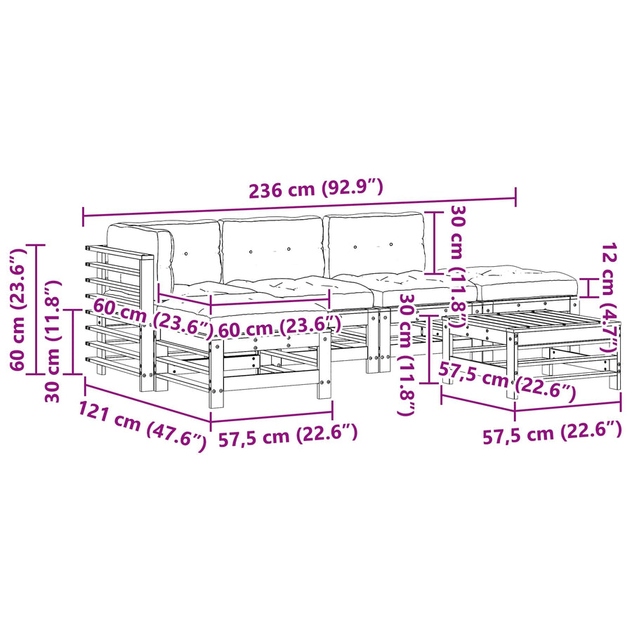 Tuin loungeset 6 pcs Wasbruin Massief grenenhout
