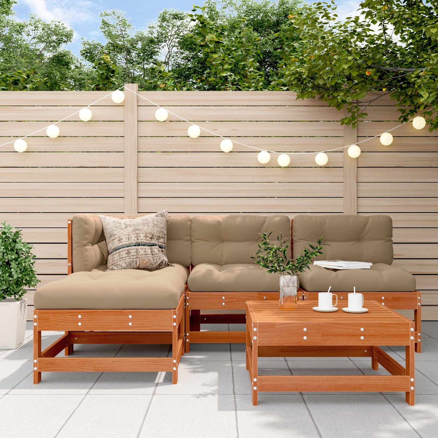 Tuin loungeset 5 pcs Wasbruin Massief grenenhout