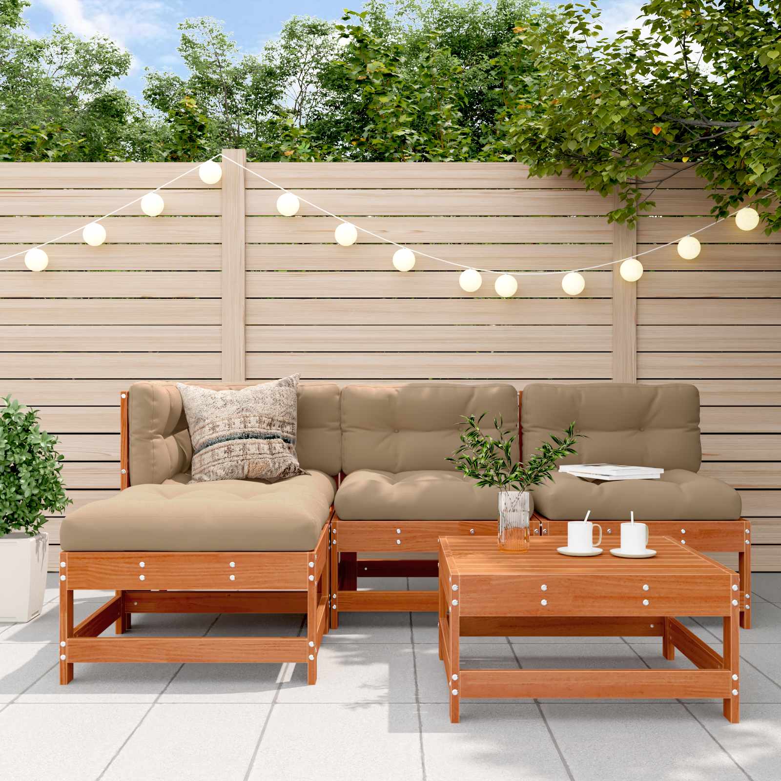 Tuin loungeset 5 pcs Wasbruin Massief grenenhout