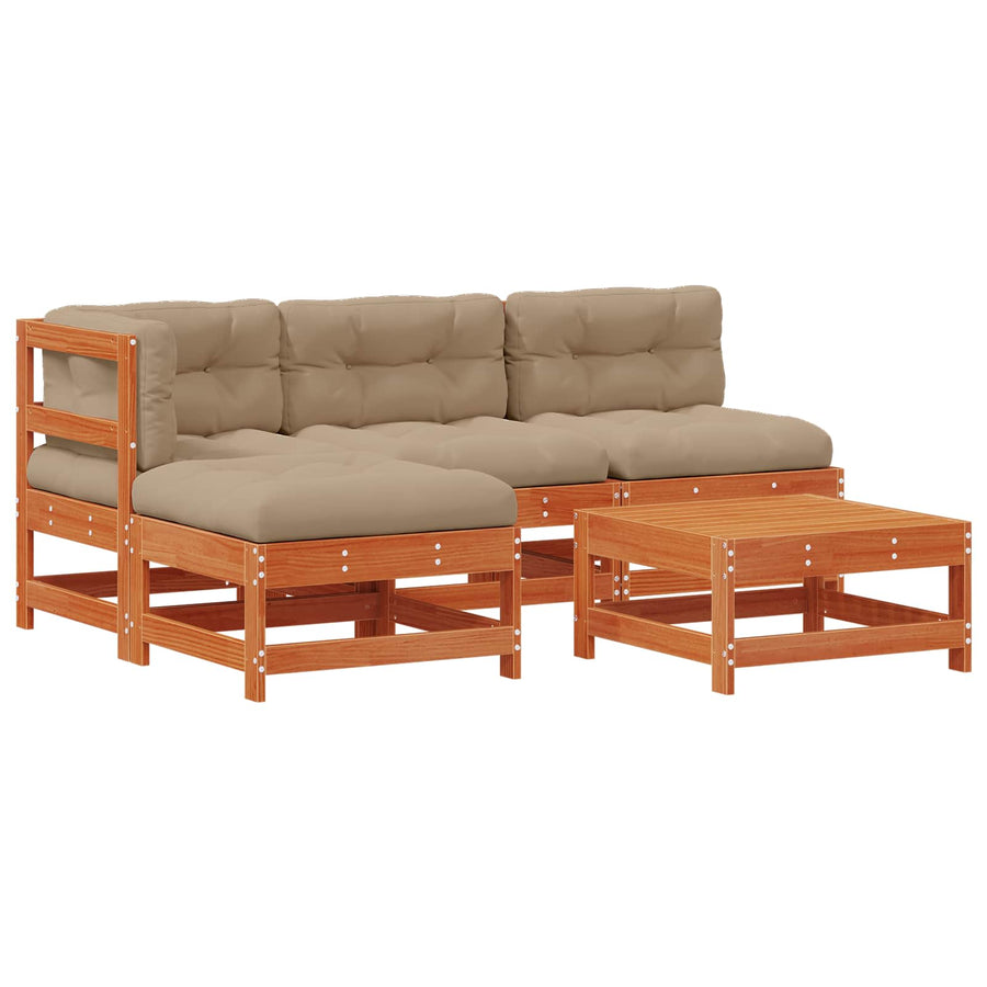 Tuin loungeset 5 pcs Wasbruin Massief grenenhout