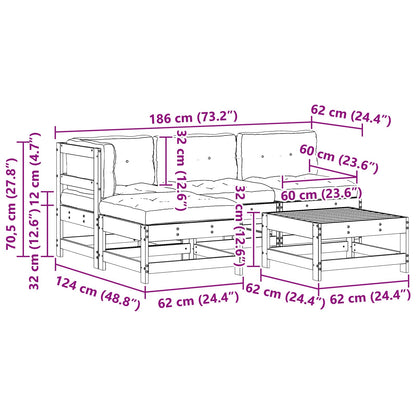 Tuin loungeset 5 pcs Wasbruin Massief grenenhout