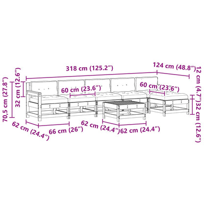 Tuin loungeset 7 pcs Wasbruin Massief grenenhout