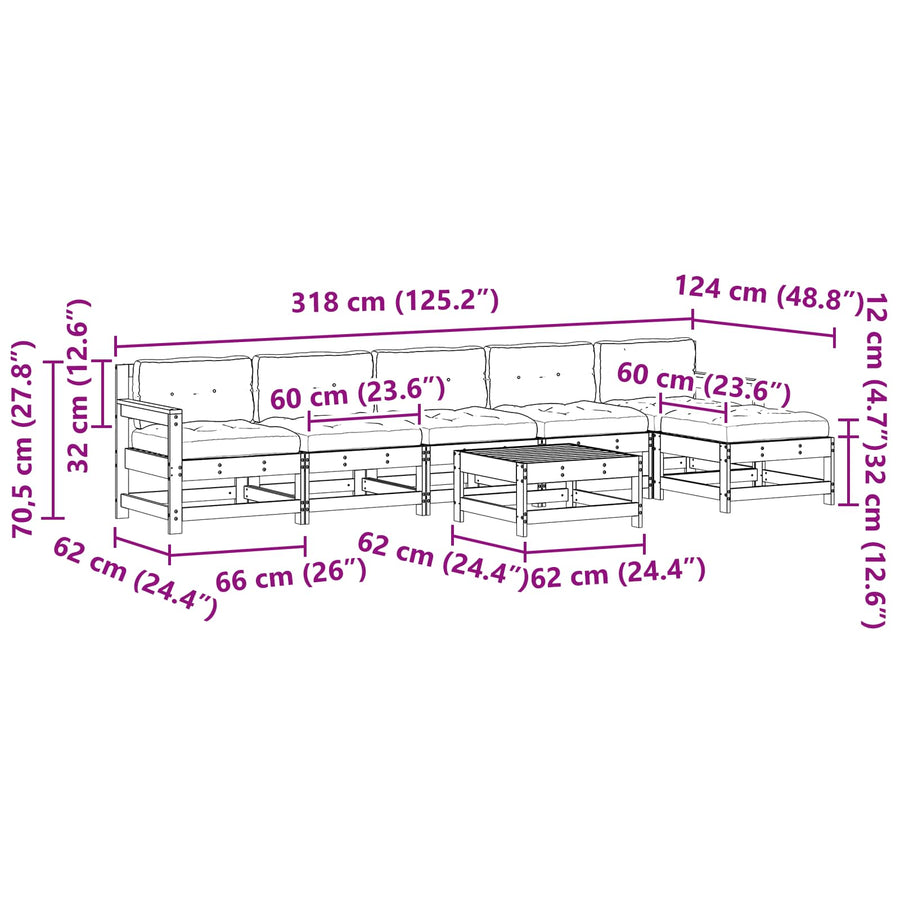 Tuin loungeset 7 pcs Wasbruin Massief grenenhout
