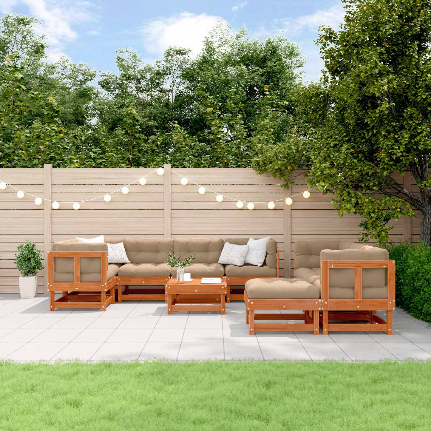 Tuin loungeset 33 pcs Wax Bruin en Taupe Massief grenenhout
