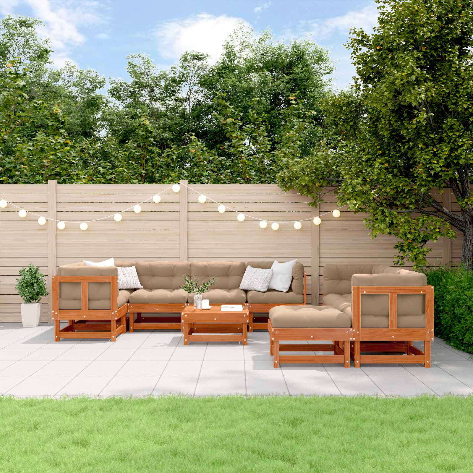 Tuin loungeset 33 pcs Wax Bruin en Taupe Massief grenenhout