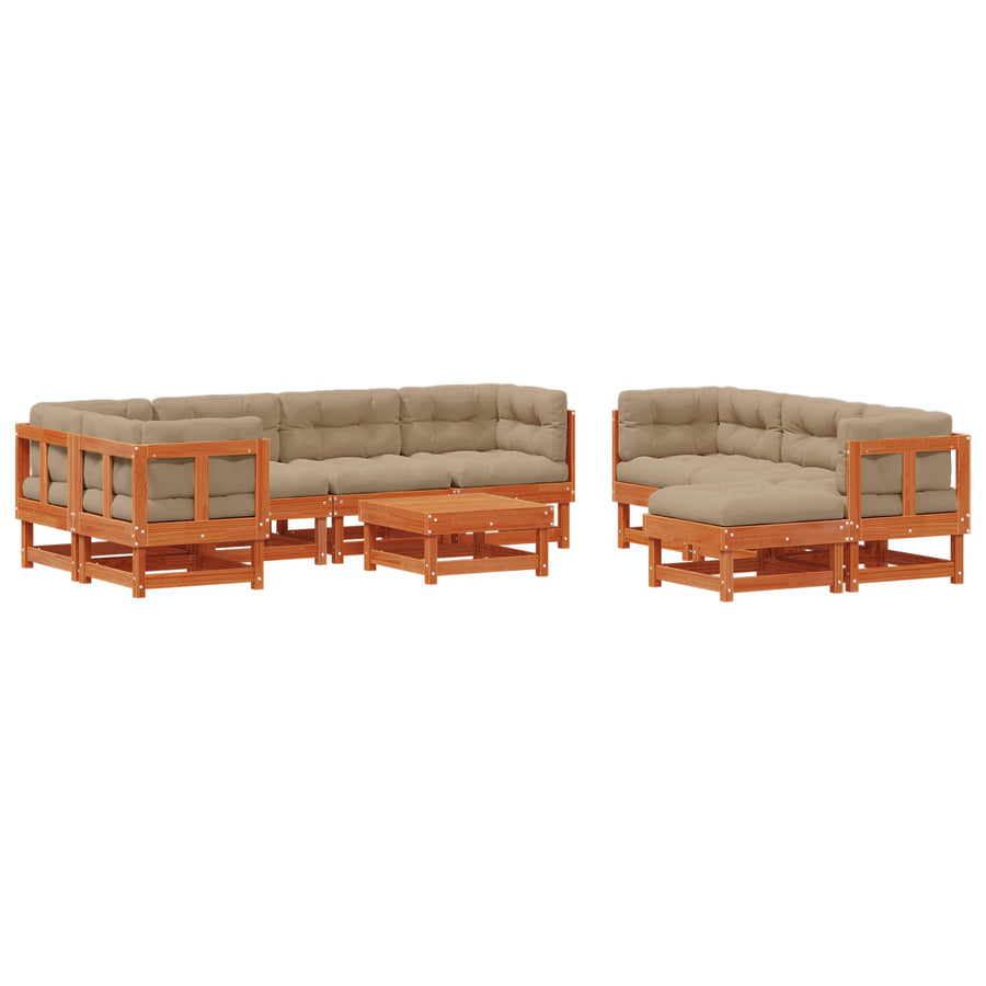 Tuin loungeset 33 pcs Wax Bruin en Taupe Massief grenenhout