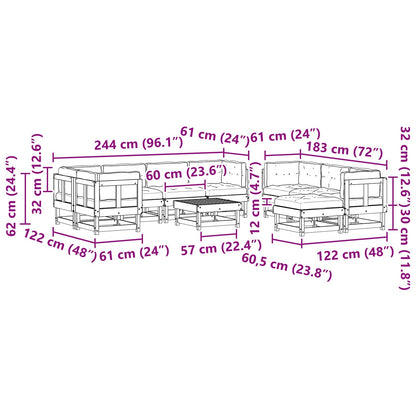 Tuin loungeset 33 pcs Wax Bruin en Taupe Massief grenenhout
