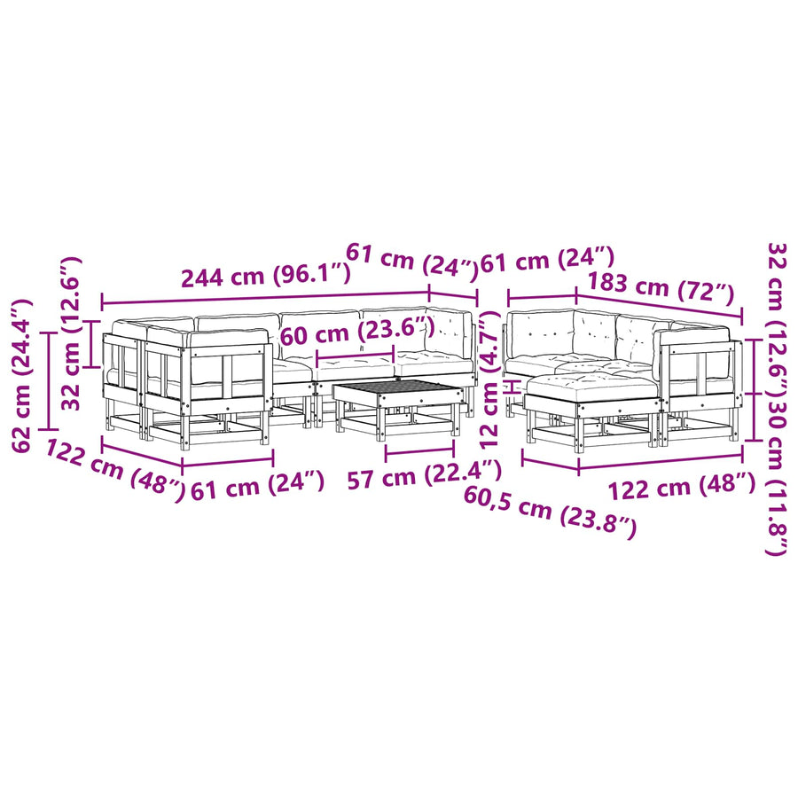 Tuin loungeset 33 pcs Wax Bruin en Taupe Massief grenenhout