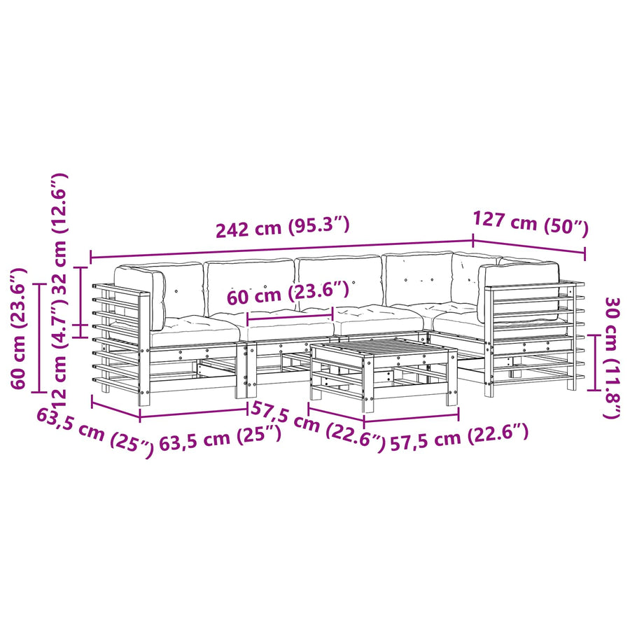 Tuin loungeset 6 pcs Wasbruin Massief grenenhout