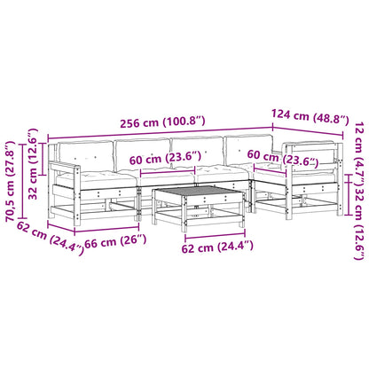 Tuin loungeset 6 pcs Wasbruin Massief grenenhout