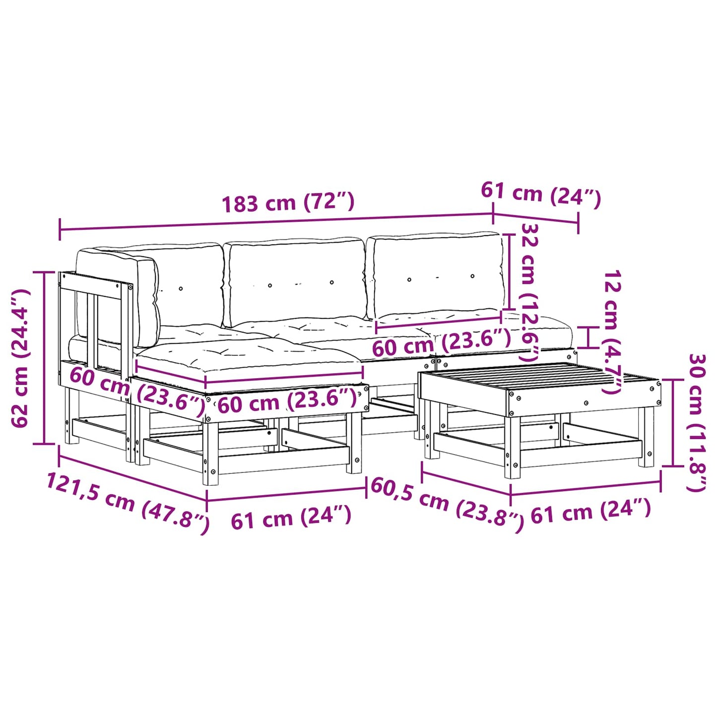 Tuin loungeset 13 pcs Wax Bruin en Taupe Massief grenenhout