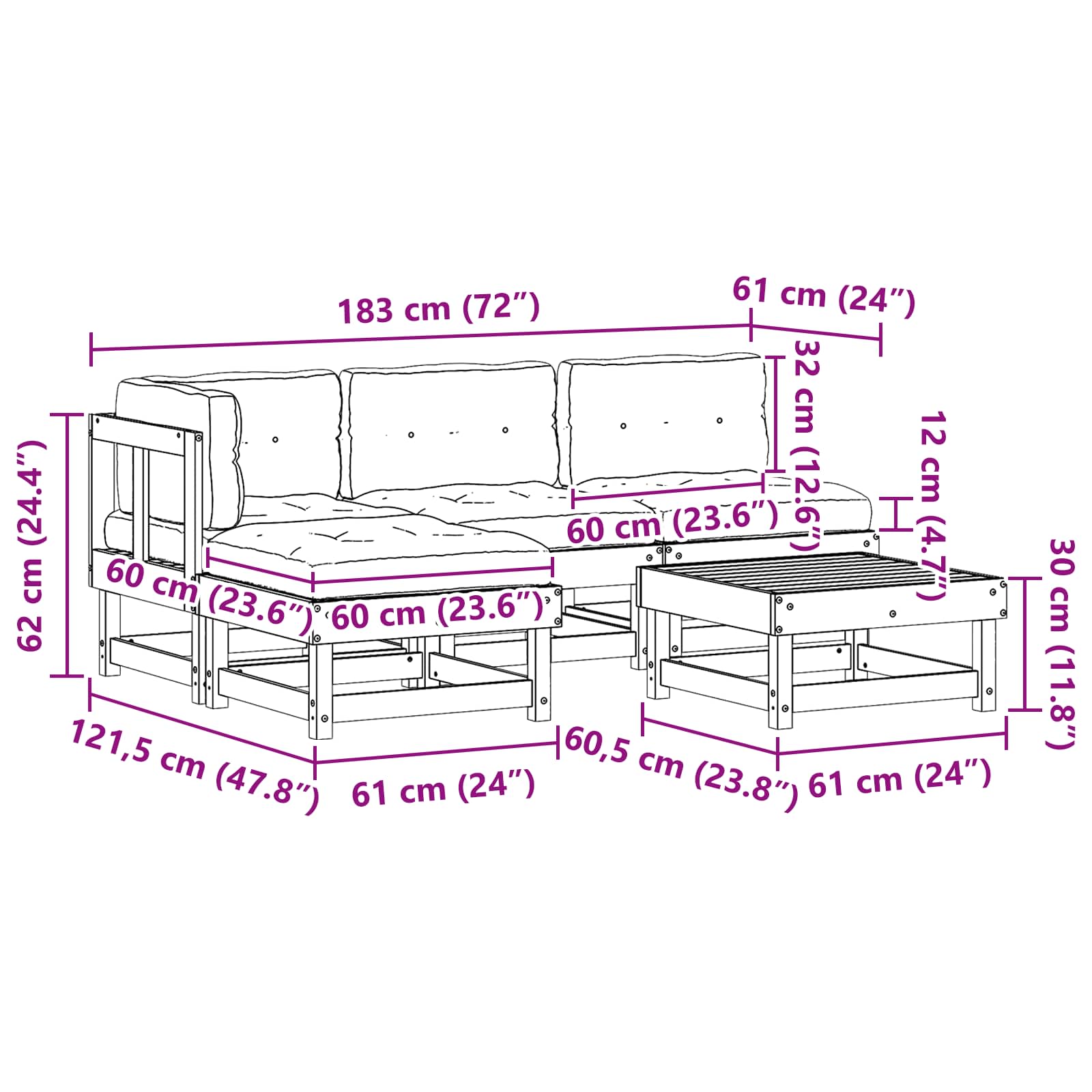 Tuin loungeset 13 pcs Wax Bruin en Taupe Massief grenenhout