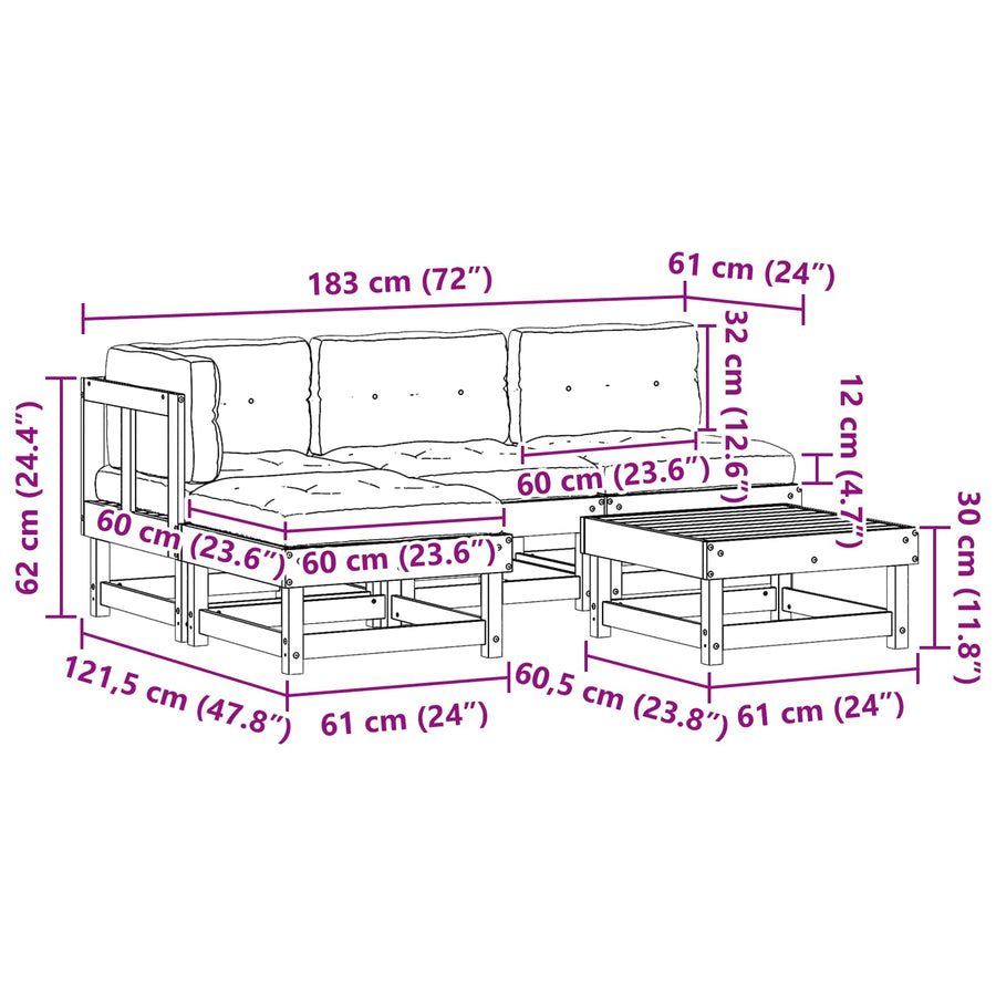 Tuin loungeset 13 pcs Wax Bruin en Taupe Massief grenenhout