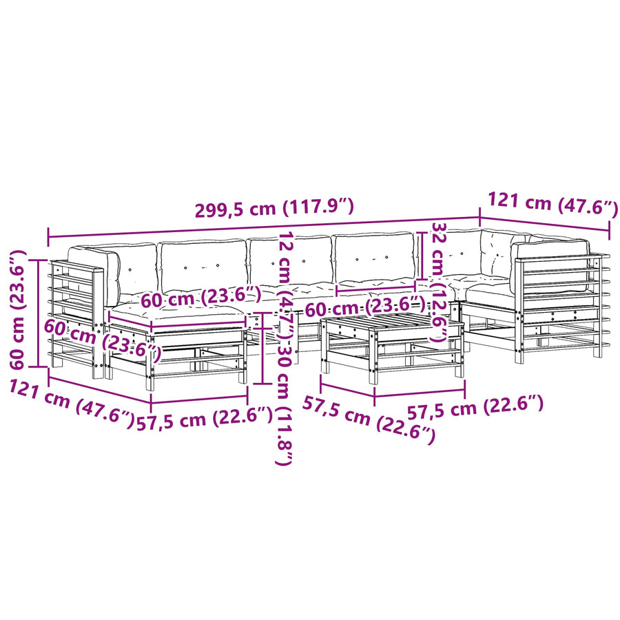 Tuin loungeset 8 pcs Wasbruin Massief grenenhout