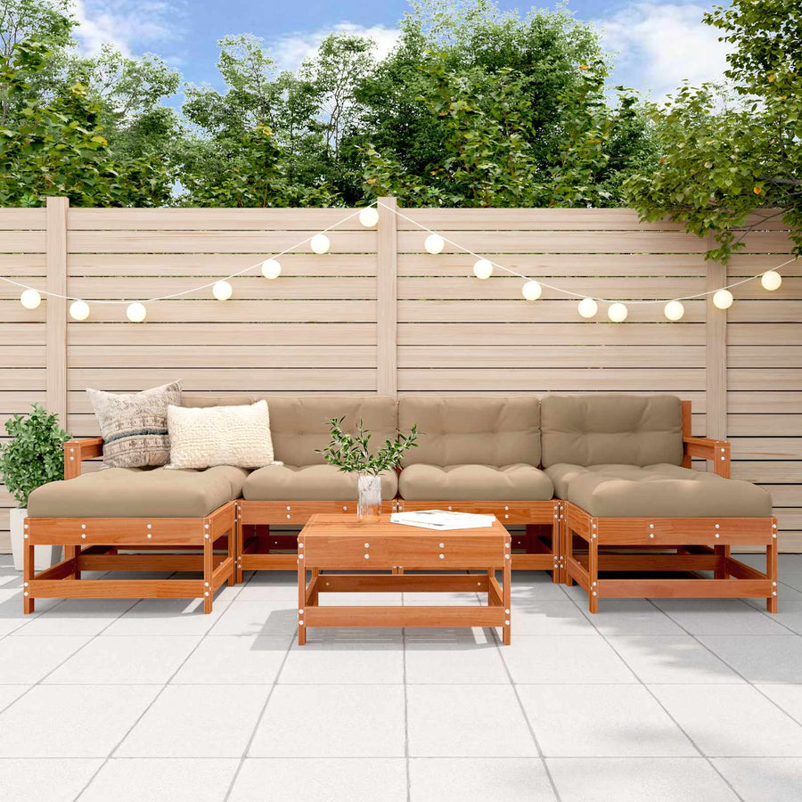 Tuin loungeset 7 pcs Wax Bruin en Taupe Massief grenenhout