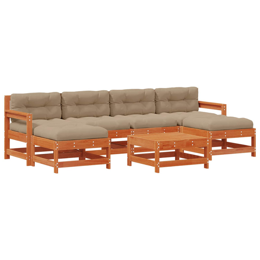 Tuin loungeset 7 pcs Wax Bruin en Taupe Massief grenenhout