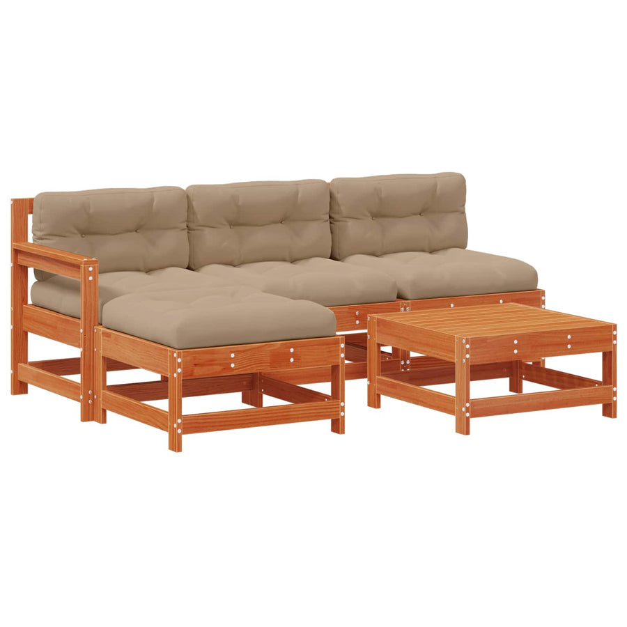 Tuin loungeset 5 pcs Wax Bruin Den Massief grenenhout