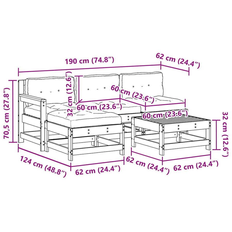 Tuin loungeset 5 pcs Wax Bruin Den Massief grenenhout