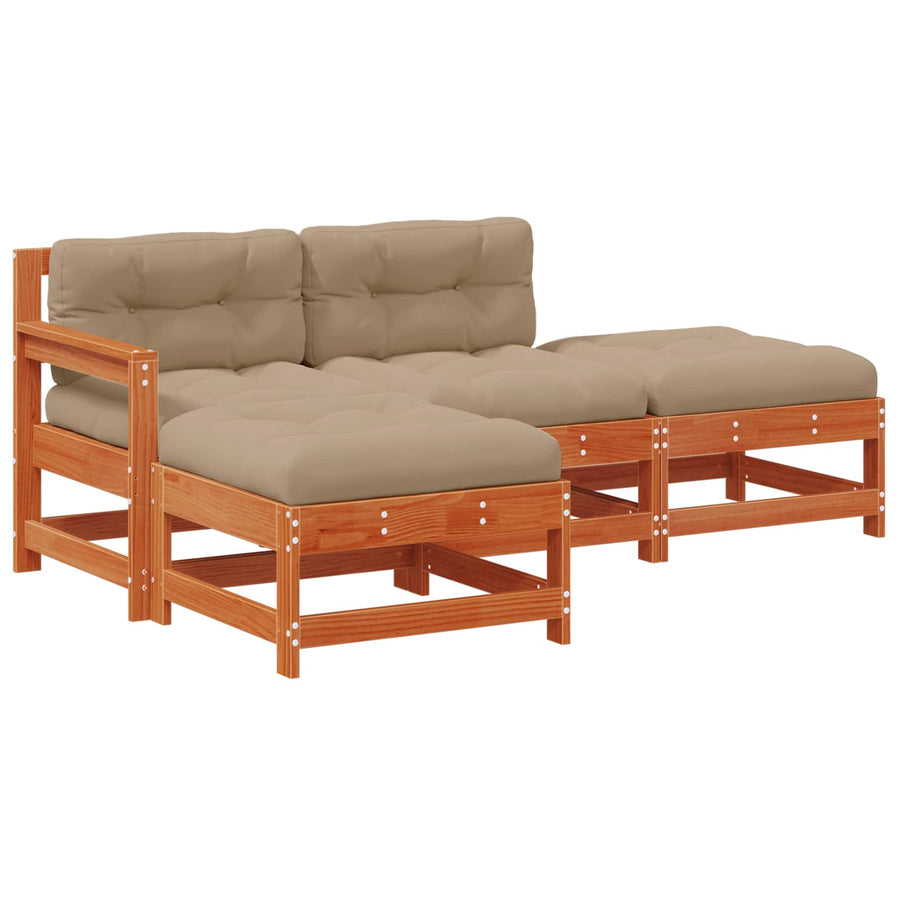 Tuin loungeset 4 pcs Wasbruin Massief grenenhout