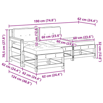 Tuin loungeset 4 pcs Wasbruin Massief grenenhout