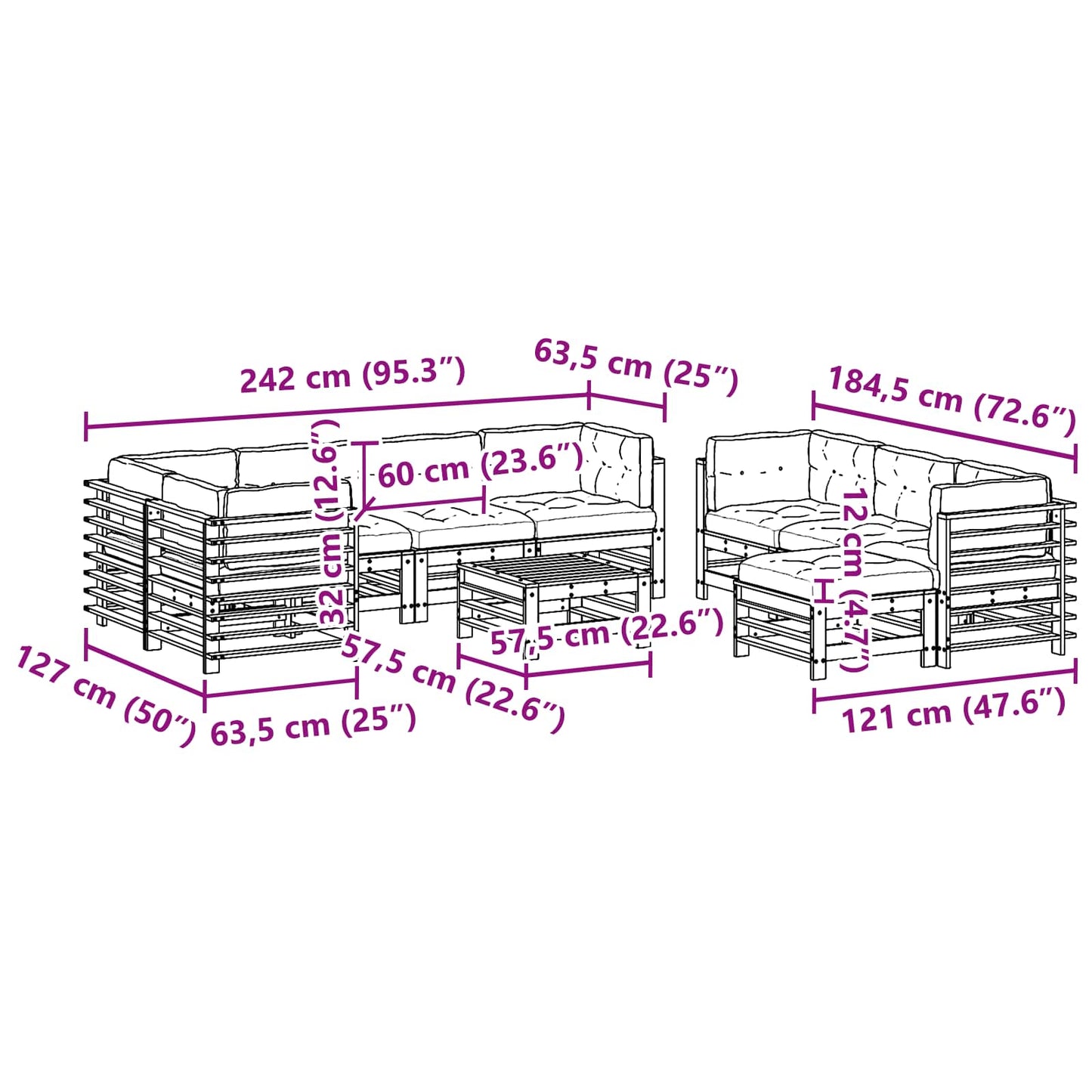 Tuin loungeset 10 pcs Wasbruin Massief grenenhout
