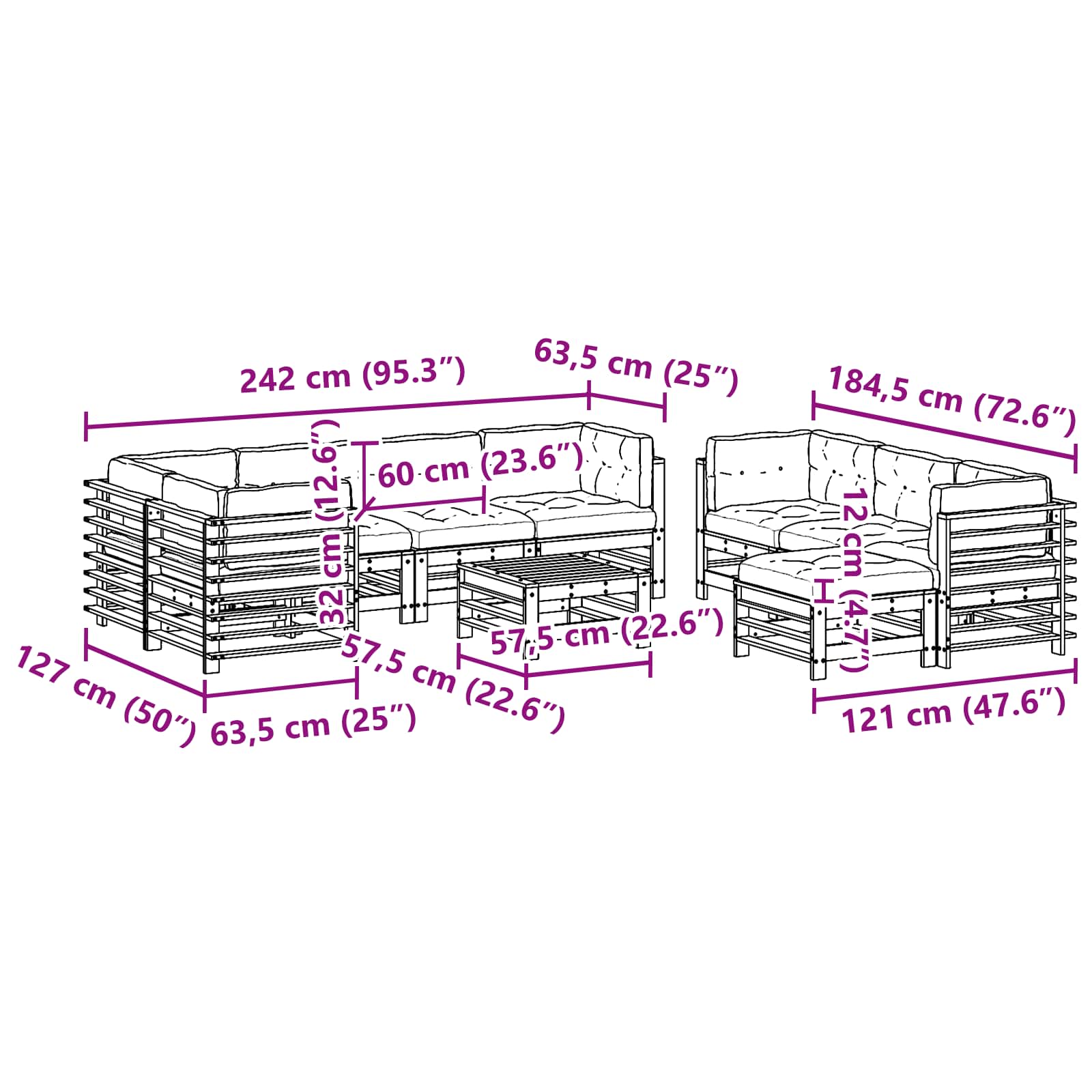 Tuin loungeset 10 pcs Wasbruin Massief grenenhout