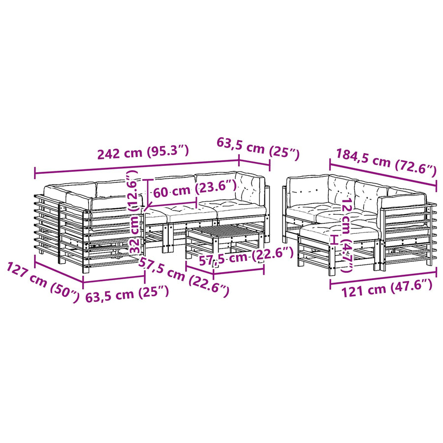 Tuin loungeset 10 pcs Wasbruin Massief grenenhout