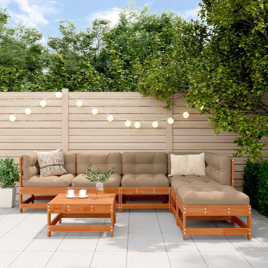 Tuin loungeset 7 pcs Wax Bruin en Taupe Massief grenenhout