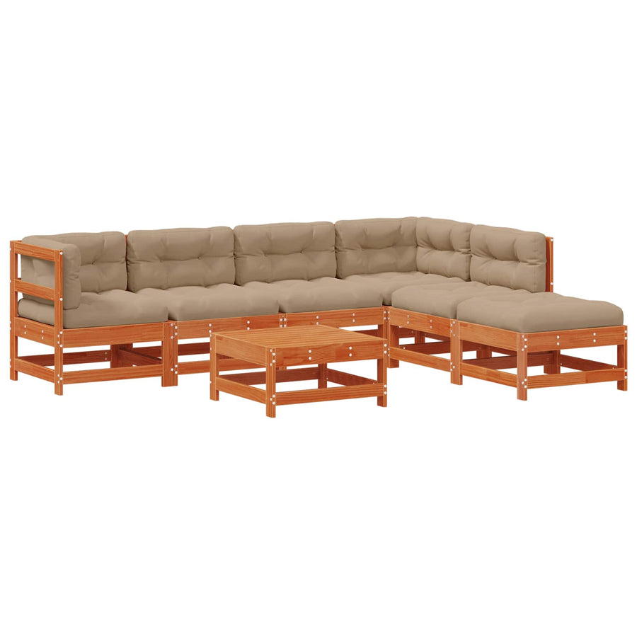 Tuin loungeset 7 pcs Wax Bruin en Taupe Massief grenenhout