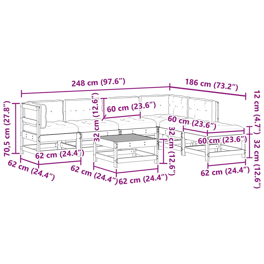 Tuin loungeset 7 pcs Wax Bruin en Taupe Massief grenenhout