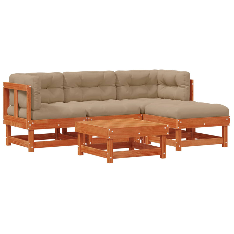 Tuin loungeset 15 pcs Wax Bruin en Taupe Massief grenenhout