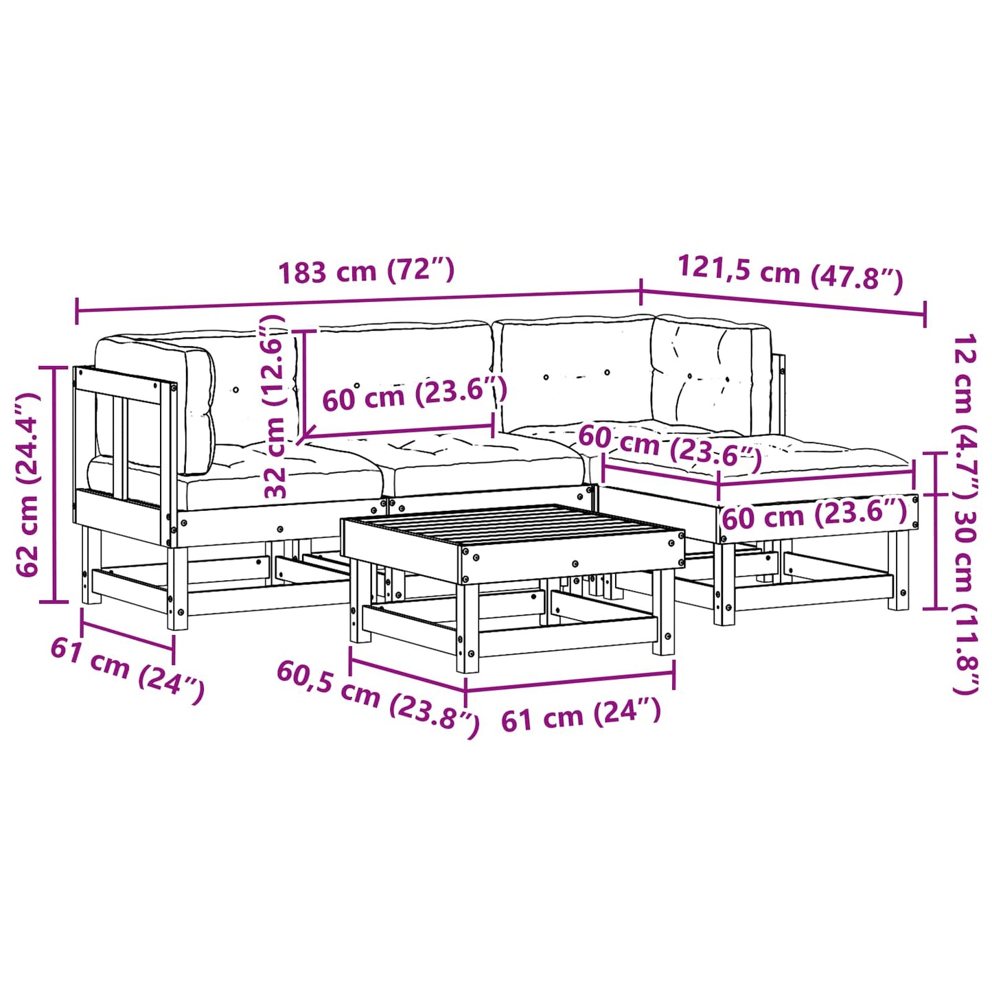 Tuin loungeset 15 pcs Wax Bruin en Taupe Massief grenenhout