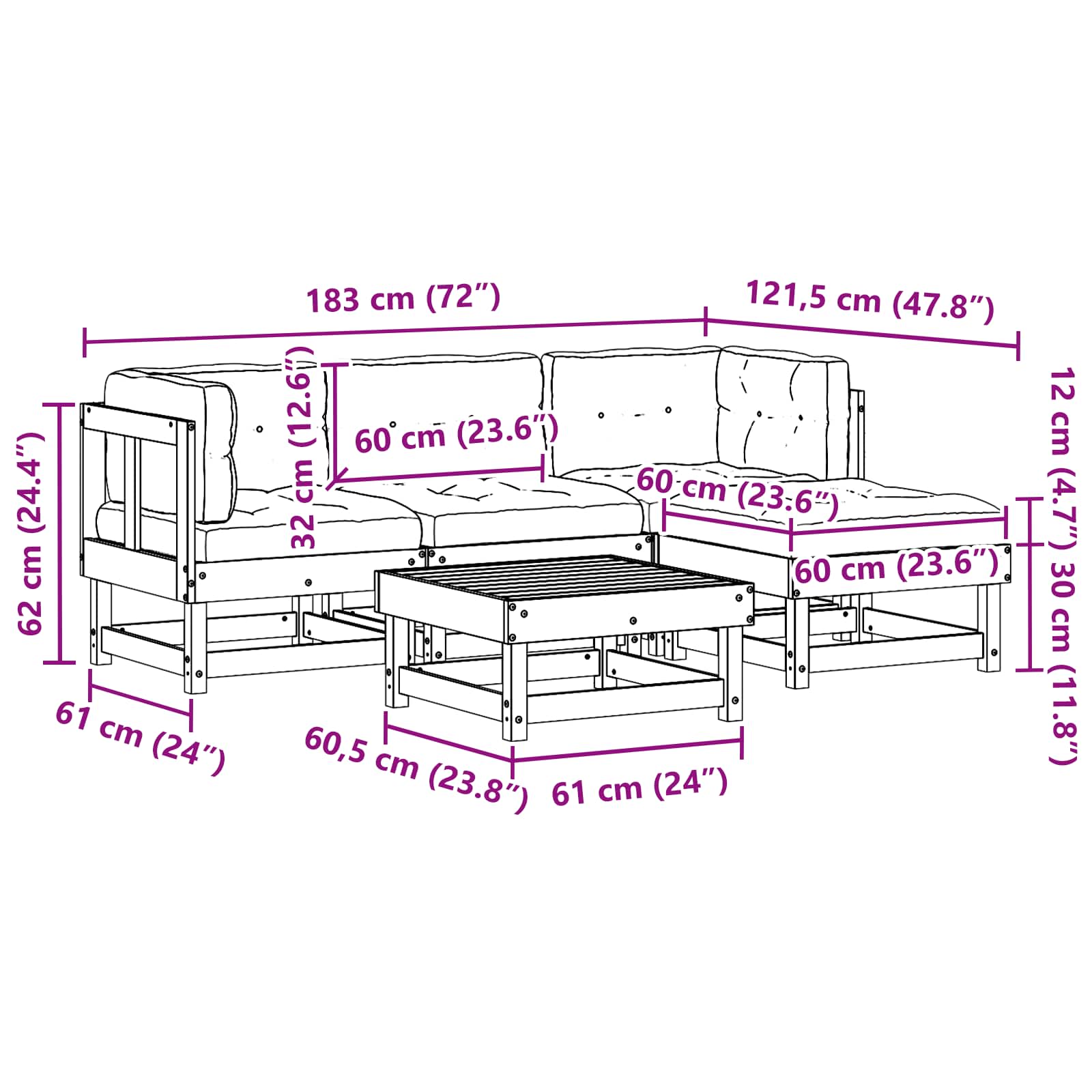Tuin loungeset 15 pcs Wax Bruin en Taupe Massief grenenhout