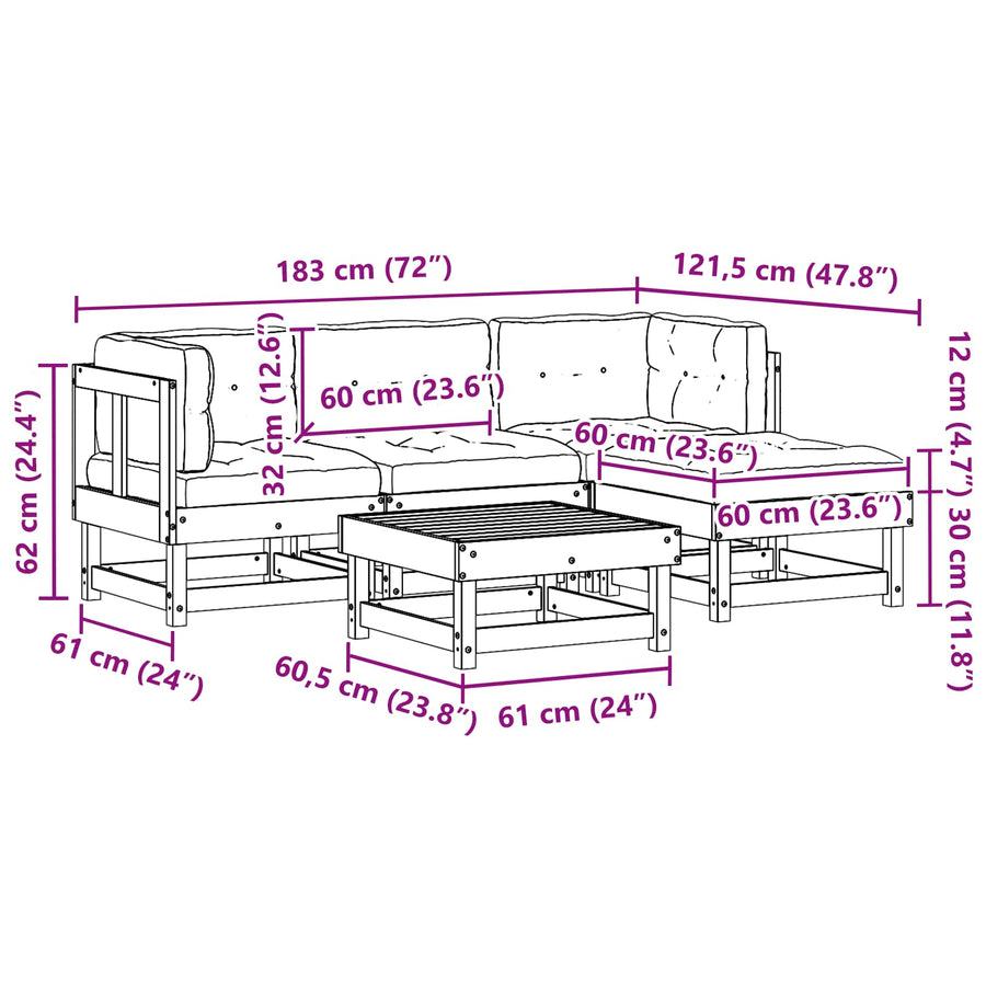 Tuin loungeset 15 pcs Wax Bruin en Taupe Massief grenenhout