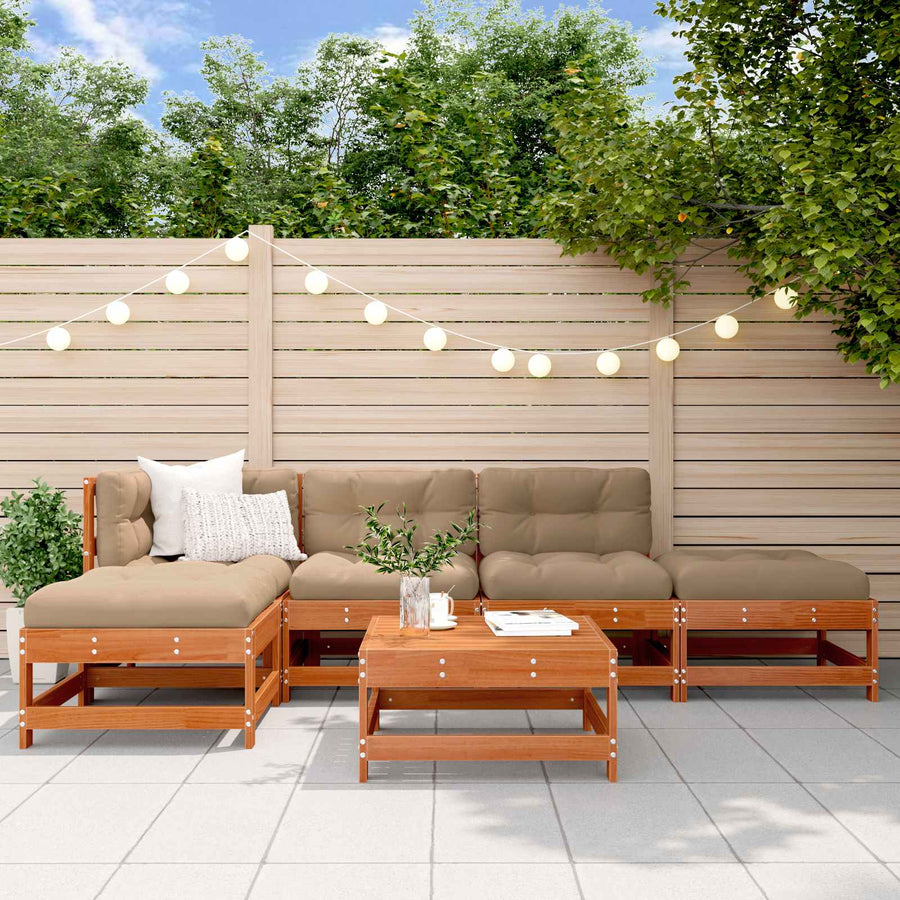 Tuin loungeset 5 pcs Wax Bruin en Taupe Massief grenenhout
