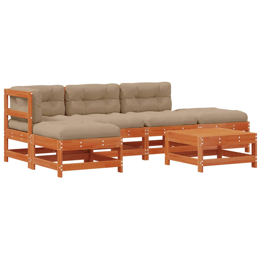 Tuin loungeset 5 pcs Wax Bruin en Taupe Massief grenenhout