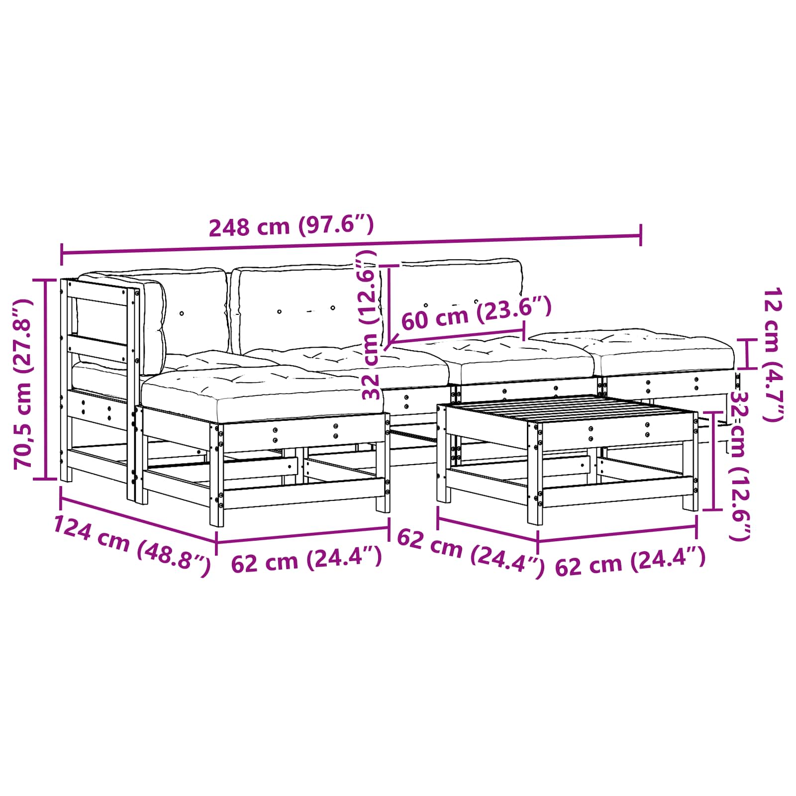 Tuin loungeset 5 pcs Wax Bruin en Taupe Massief grenenhout