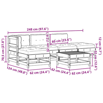 Tuin loungeset 5 pcs Wax Bruin en Taupe Massief grenenhout