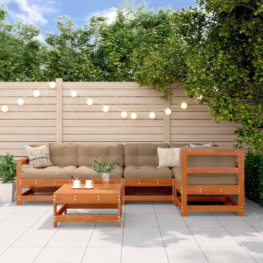 Tuin loungeset 6 pcs Wasbruin Massief grenenhout