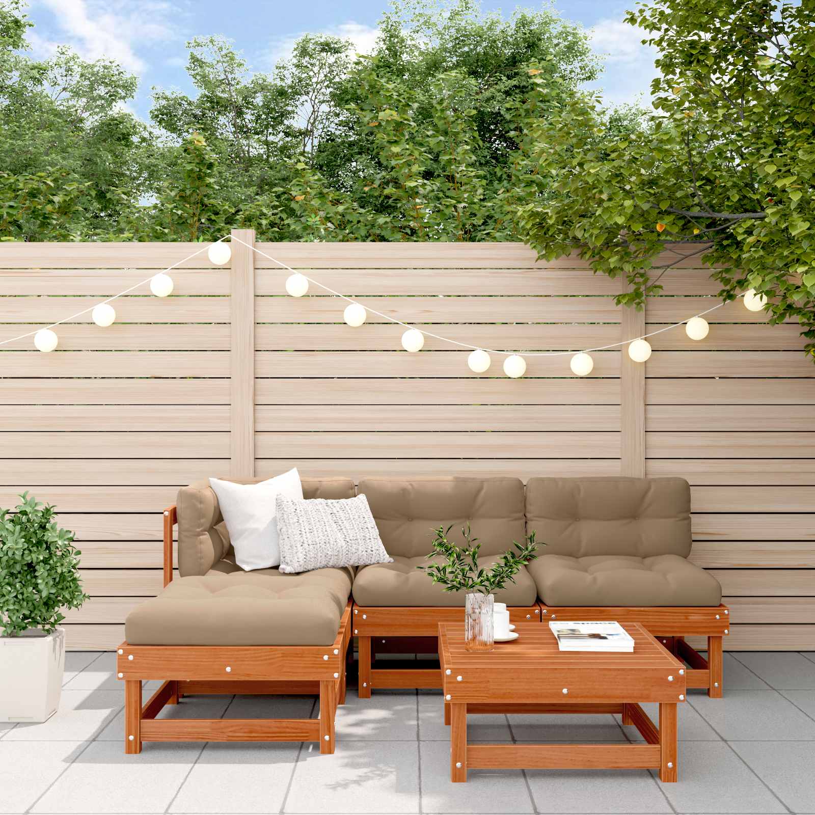 Tuin loungeset 5 pcs Waskleur Bruin Massief grenenhout
