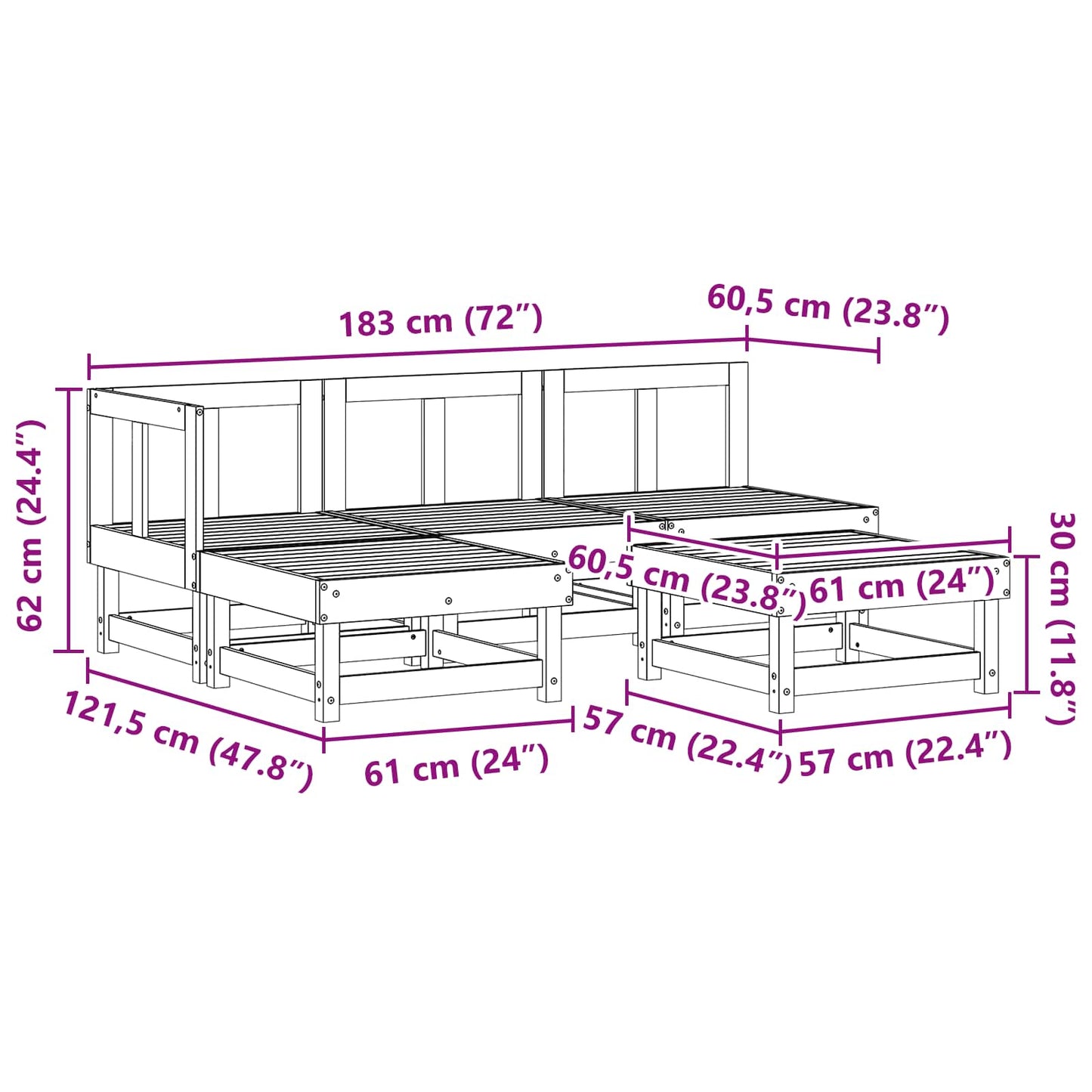 Tuin loungeset 5 pcs Waskleur Bruin Massief grenenhout